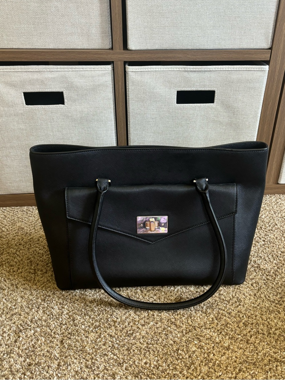 Kate Spade Halsey Black Tote Bag with Turn-Lock Accent